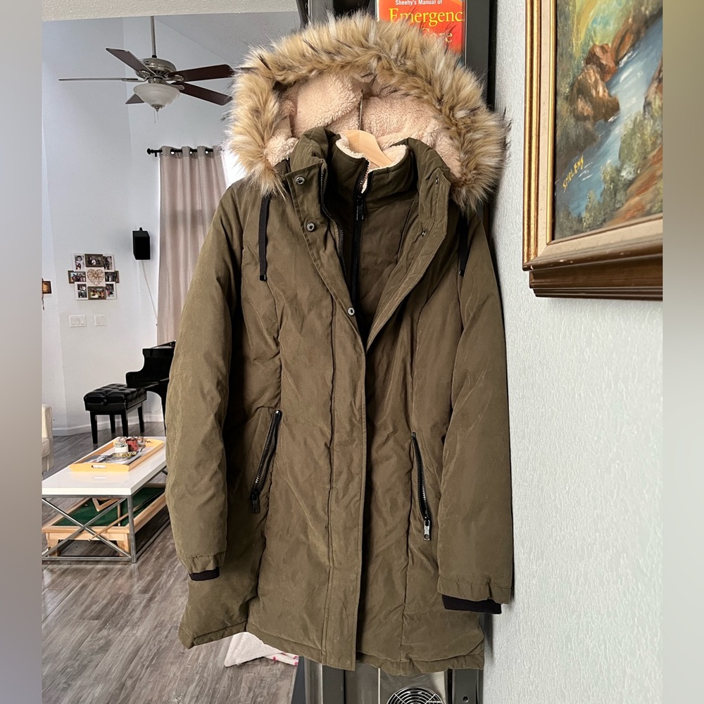 Green fuzzy winter jacket